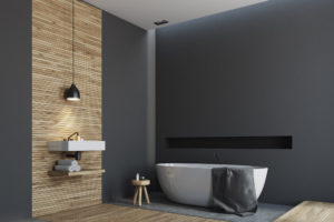 Wooden and black bathroom