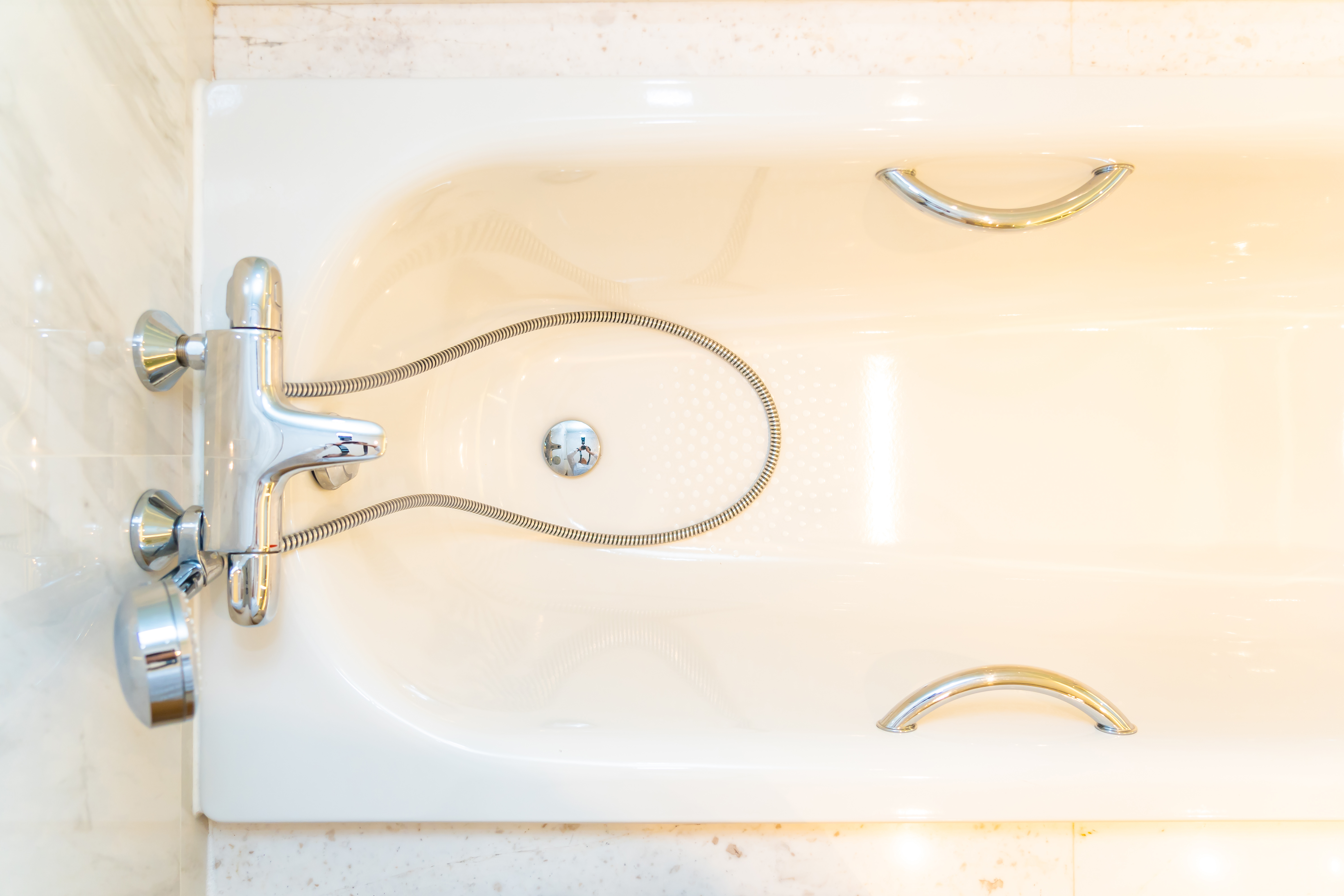 White luxury bathtub decoration in toilet and bathroom interior