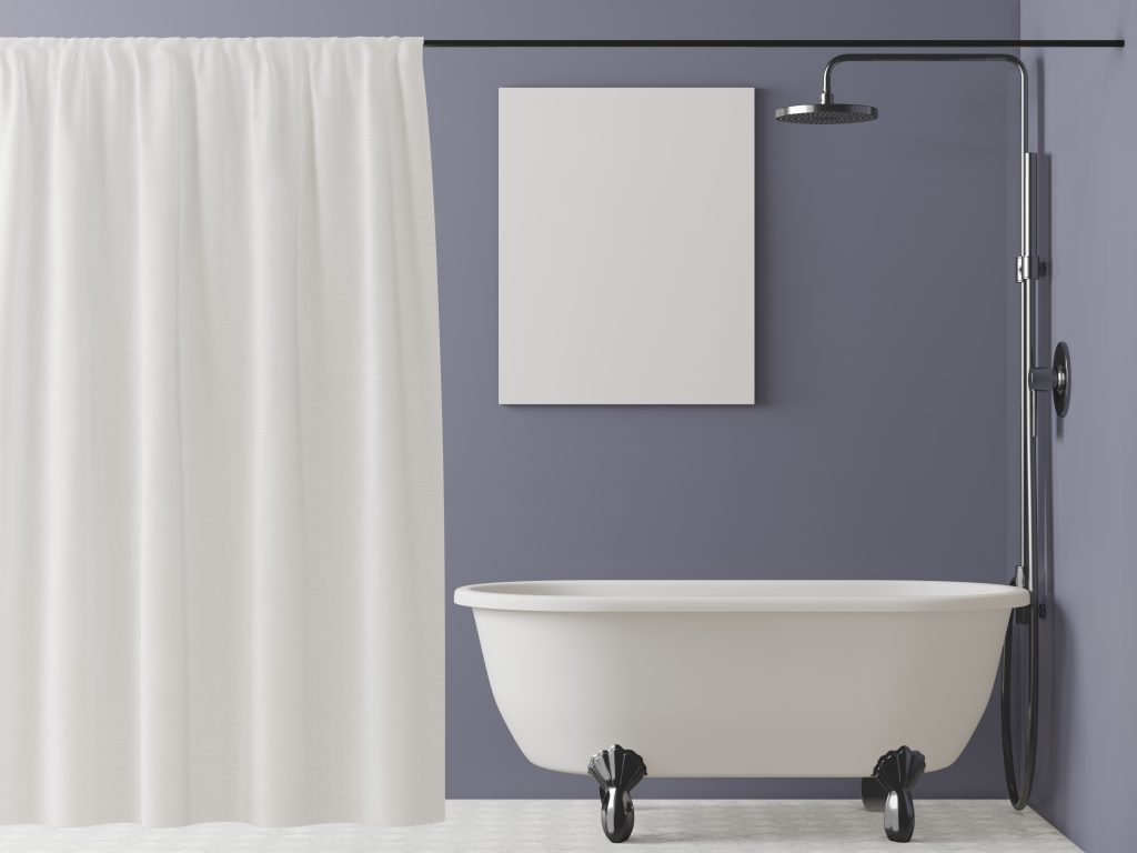 Bathroom with bathtub with picture frame mounted on the wall