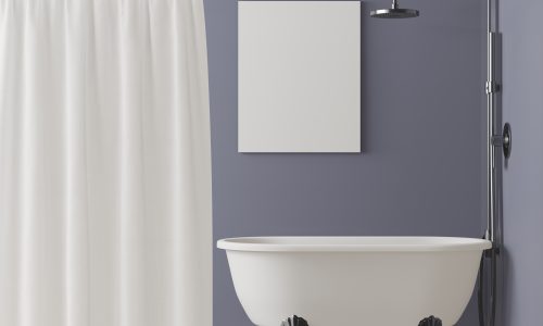 Bathroom with bathtub with picture frame mounted on the wall