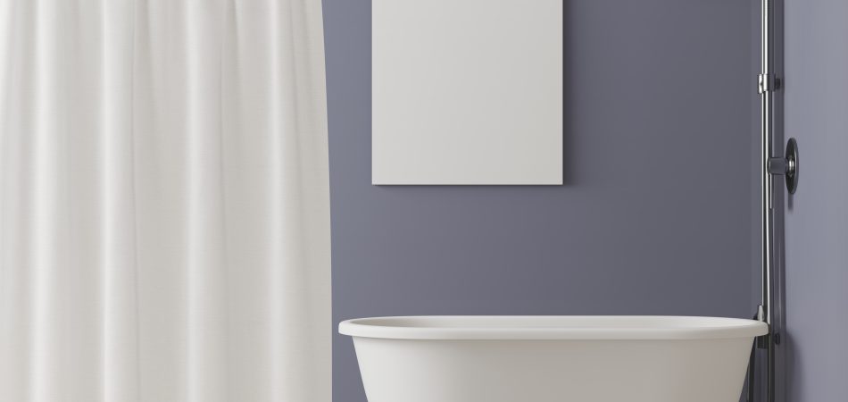 Bathroom with bathtub with picture frame mounted on the wall