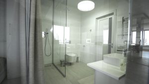 interior of modern bathroom with shower. Interior of modern bathroom.